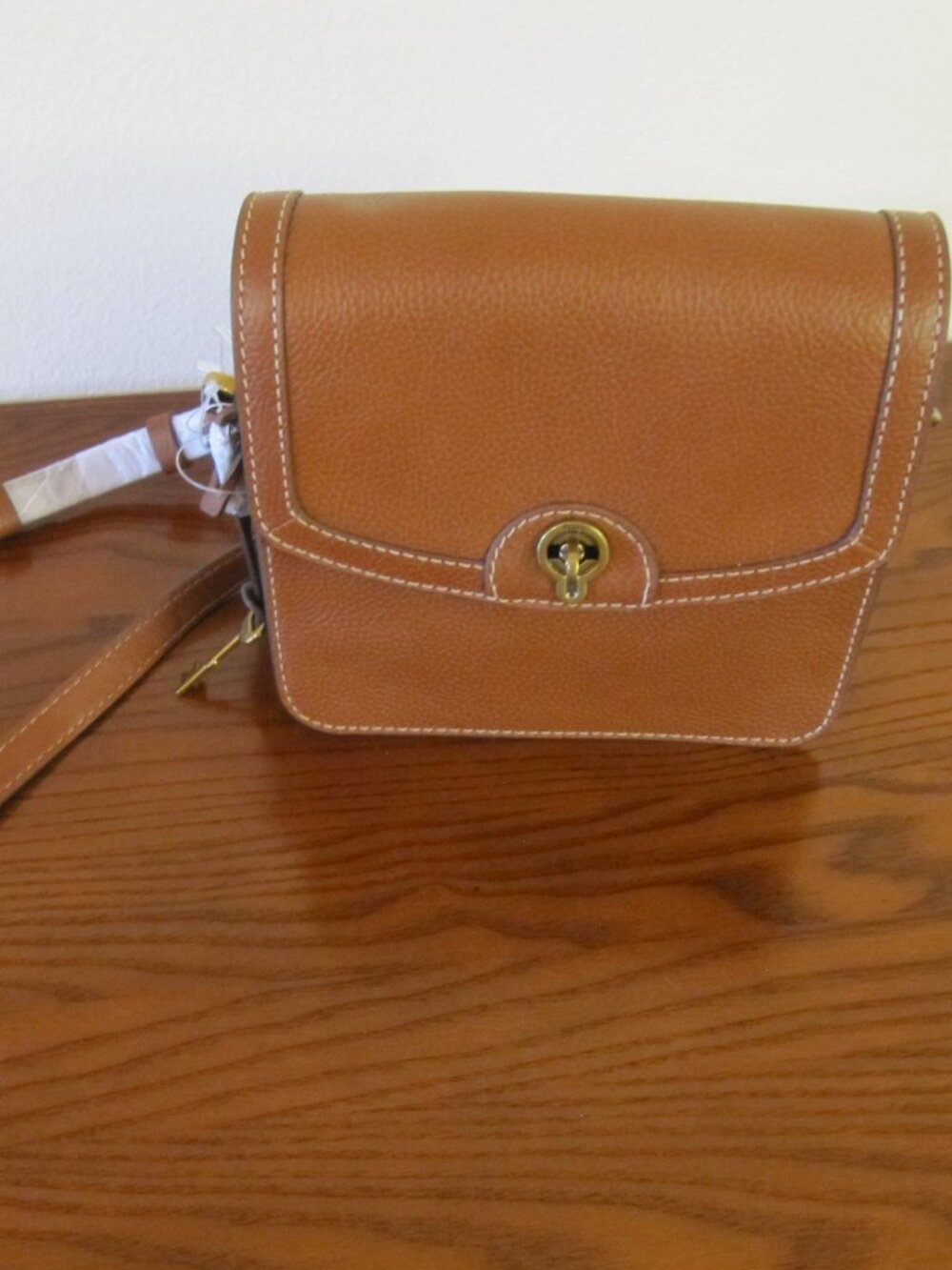Fossil Ainsley Tumbled Leather Turn-Lock Flap Crossbody Bag w/KeyFob